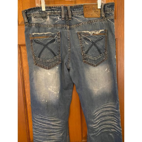 AKOO Brand Jeans Men 36x 32 Distressed Destroyed Paint Denim Streetwear Hip-Hop - Picture 3 of 16